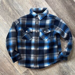Eddie Bauer Kids Blue Plaid Fleece Button-Up Shirt Jacket
